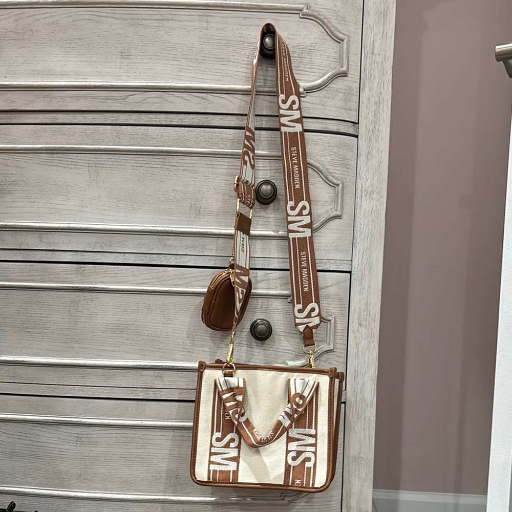 Stylish Steve Madden Brown and Cream Women's Bag